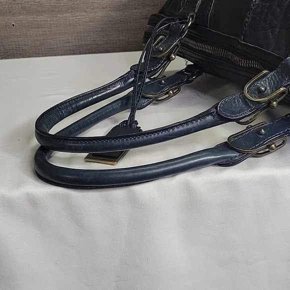 Gryson Black/Blue Pebble Leather Tote Bag
